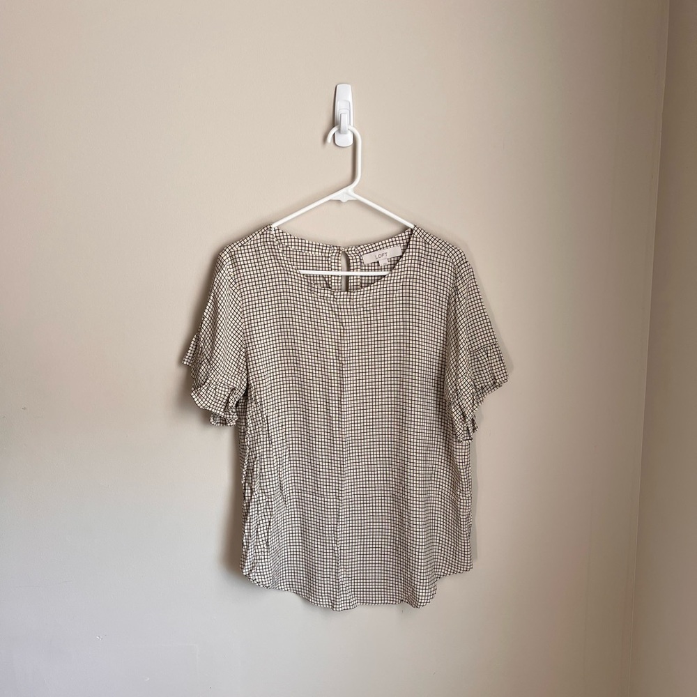 LOFT Yellow and Navy Checkered Top